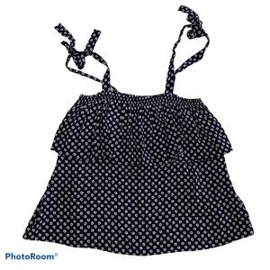 PAIGE Ruffle Bow Tie Strap Tank Top Navy Size SM